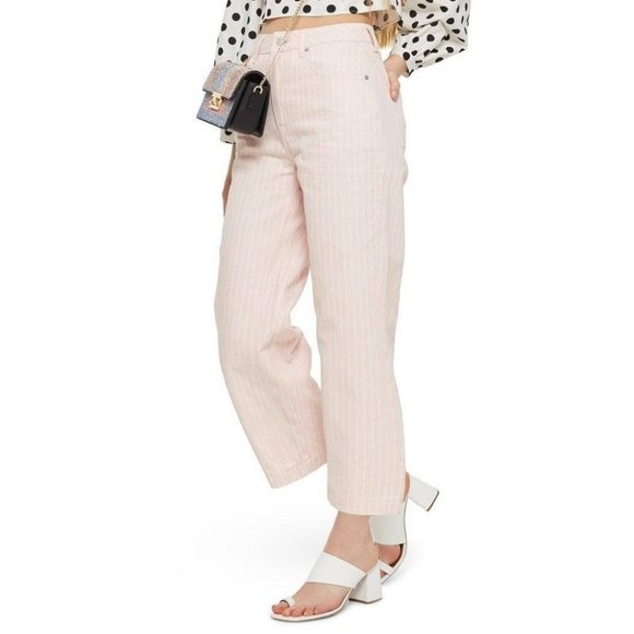 Topshop Wide Leg Crop Jeans Pants Cotton Stripe 32 - Picture 3 of 3